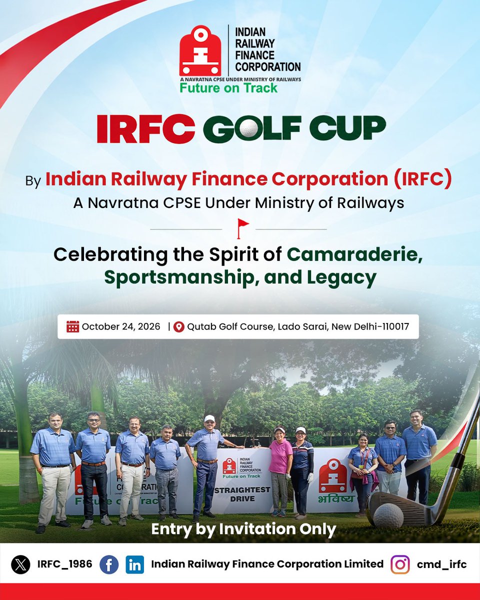 ManojDubeyIRAS's tweet photo. A Warm Welcome to the IRFC Golf Cup!

A day to bring fresh perspectives, new conversations and a friendly competition bringing together people from diverse walks of life over a shared love for the game.

I look forward to welcoming our distinguished guests and participants to the IRFC Golf Cup for a day of great company and memorable moments.

@RailMinIndia @IRFC_1986