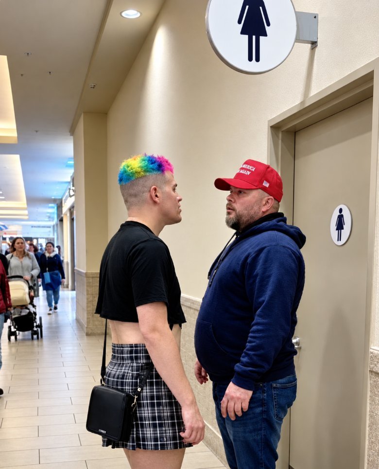 MelGibsonVoice's tweet photo. A dad is going viral after he blocked this person from entering the girls restroom. 

"My daughter is in there. You can't enter." Do you agree with how the father handled this?

YES or NO? https://t.co/LFhNJ7iIov