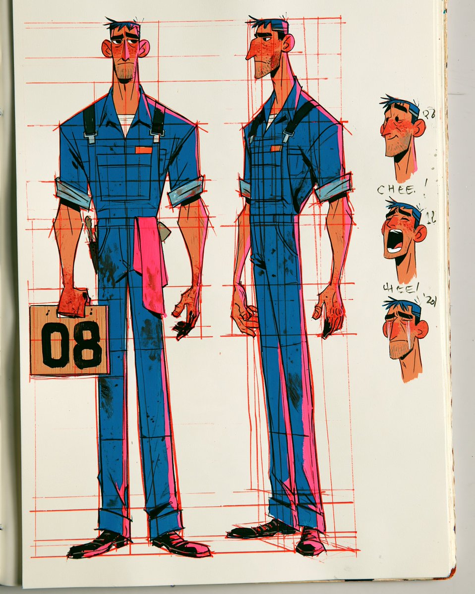 VigoCreativeAI's tweet photo. Started with character sheets before animating anything.

01 08, GROWN UP: racing suit, helmet under her arm, a face that's done crying.
02 THE MACHINES: go-kart to open-wheel, same pink and blue livery.
03 DAD: blue overalls, an 08 sign, a rag in his pocket.
04 08, AGE 8: oversized jacket, a dented helmet, freckles.

Locking the designs first is what kept her the same person across 20 years.