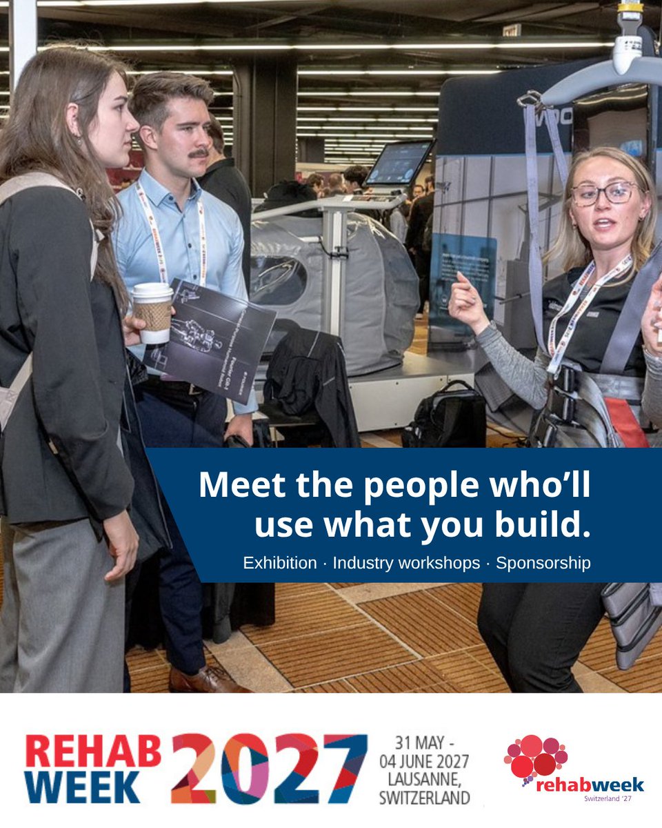 RehabWeekOrg's tweet photo. Be a #RehabWeek2027 partner!

Join us in Lausanne, May 31–June 4, 2027, to connect with rehabilitation technology professionals and showcase your solutions through exhibition, workshops or sponsorship opportunities.

Explore the prospectus 👉 https://t.co/RxVkmsg1a0 https://t.co/qNwel2UCcj