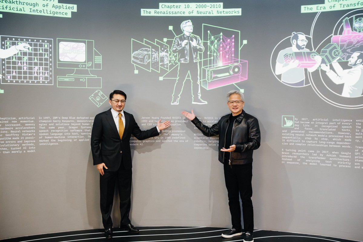 nvidia's tweet photo. Our CEO @JensenHuang met the next generation of AI builders in Astana. 🇰🇿

At https://t.co/oUc467MNRz, he spent time with students and startups and joined Deputy Prime Minister @Zhaslan_Madiyev to discuss Kazakhstan’s AI future. https://t.co/SLQ6owF7Kx