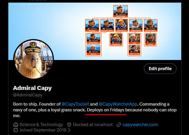 AdmiralCapy's tweet photo. @GithubProjects And here I am... https://t.co/jvuugLJnk7