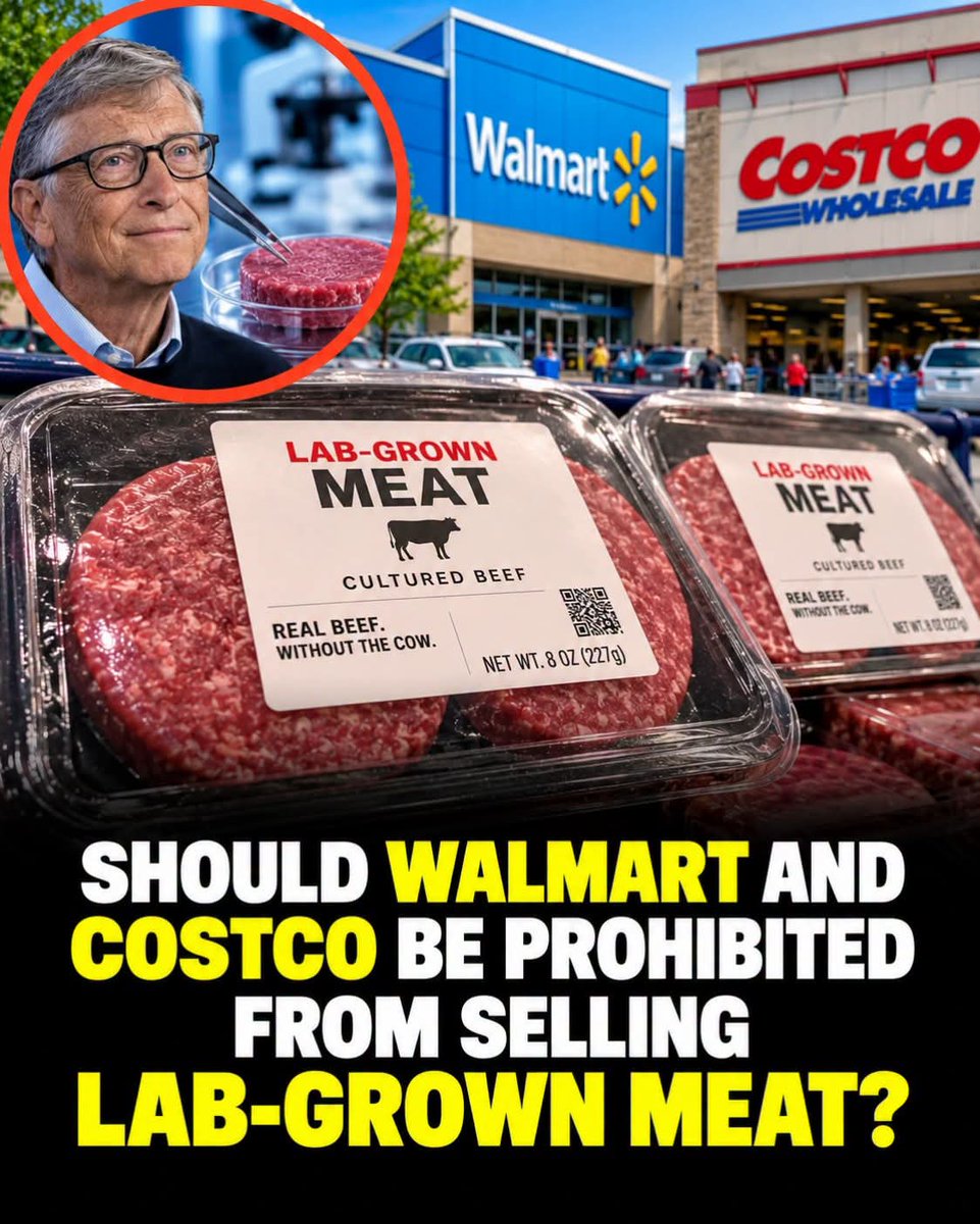 Malia_joo's tweet photo. Should Walmart and Costco be banned from selling lab-grown meat? https://t.co/yUKe5j4J5D