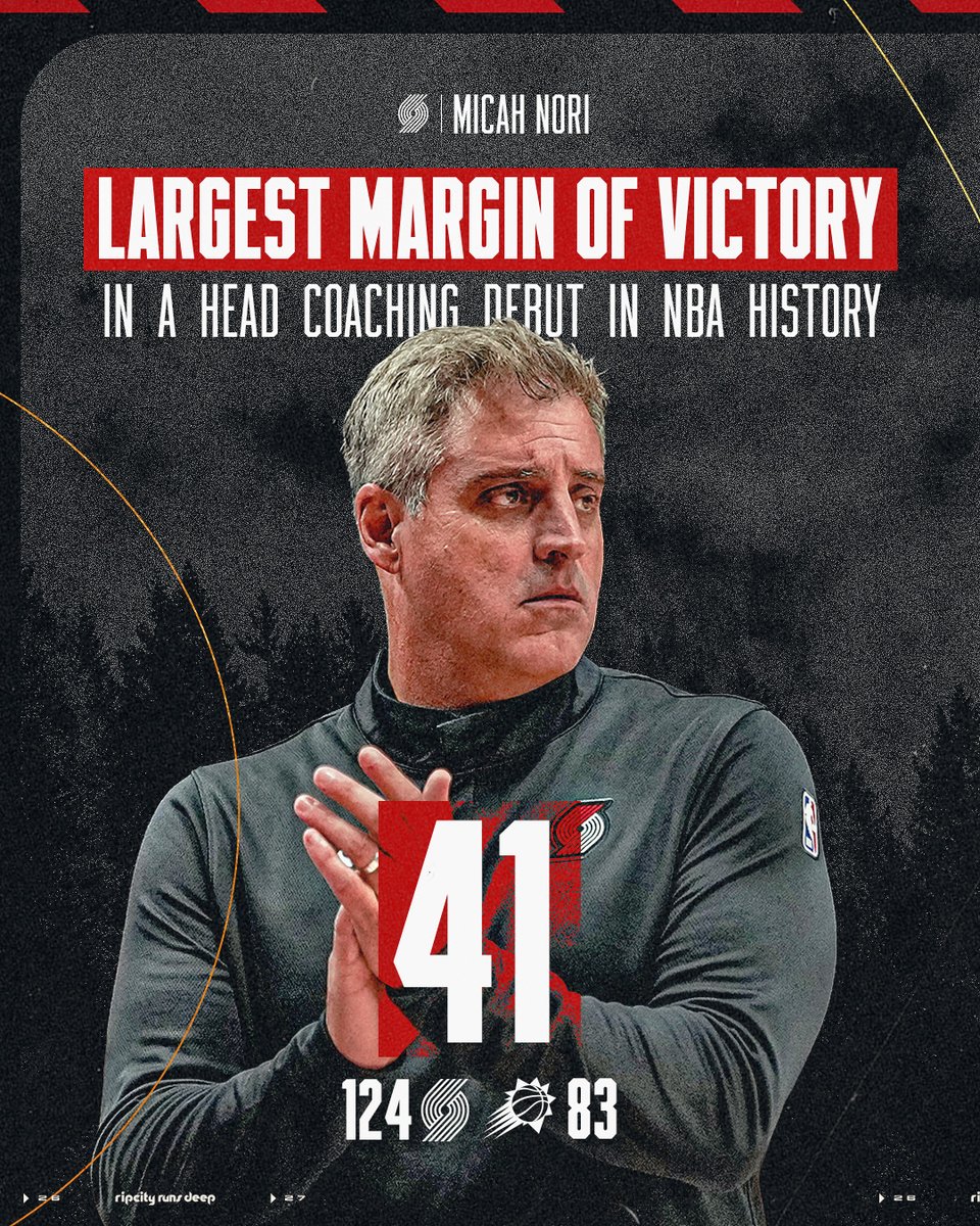 AdamPTB93's tweet photo. Rekordy z wczorajszego meczu:

-największa różnica punktowa w debiucie na stanowisku trenera w historii NBA
-największy run (21-0) na otwarcie meczu w NBA w ostatnich 25 latach
-najwyższe prowadzenie po pierwszej (+31) i drugiej kwarcie (+33), w meczach na otwarcie sezonu w historii organizacji
-+41 - trzecie najwyższe zwycięstwo na otwarcie sezonu w historii organizacji, rekord +48 ustanowiony 9 lat temu, również przeciwko Suns