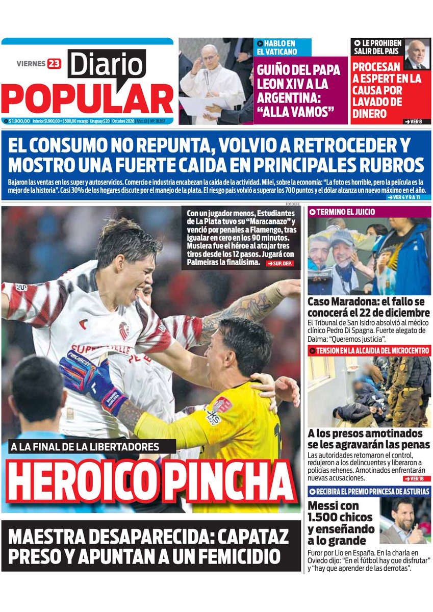 WalterVerst's tweet photo. #Buendía y #BuenViernes para todos!!
Estas son las portadas de los diarios de hoy #Viernes 23/10/2026 #23deOctubre #23Oct #23oct26.
#DiarioPopular
#LaPrensa
#Crónica https://t.co/Wg7zwdSiGb