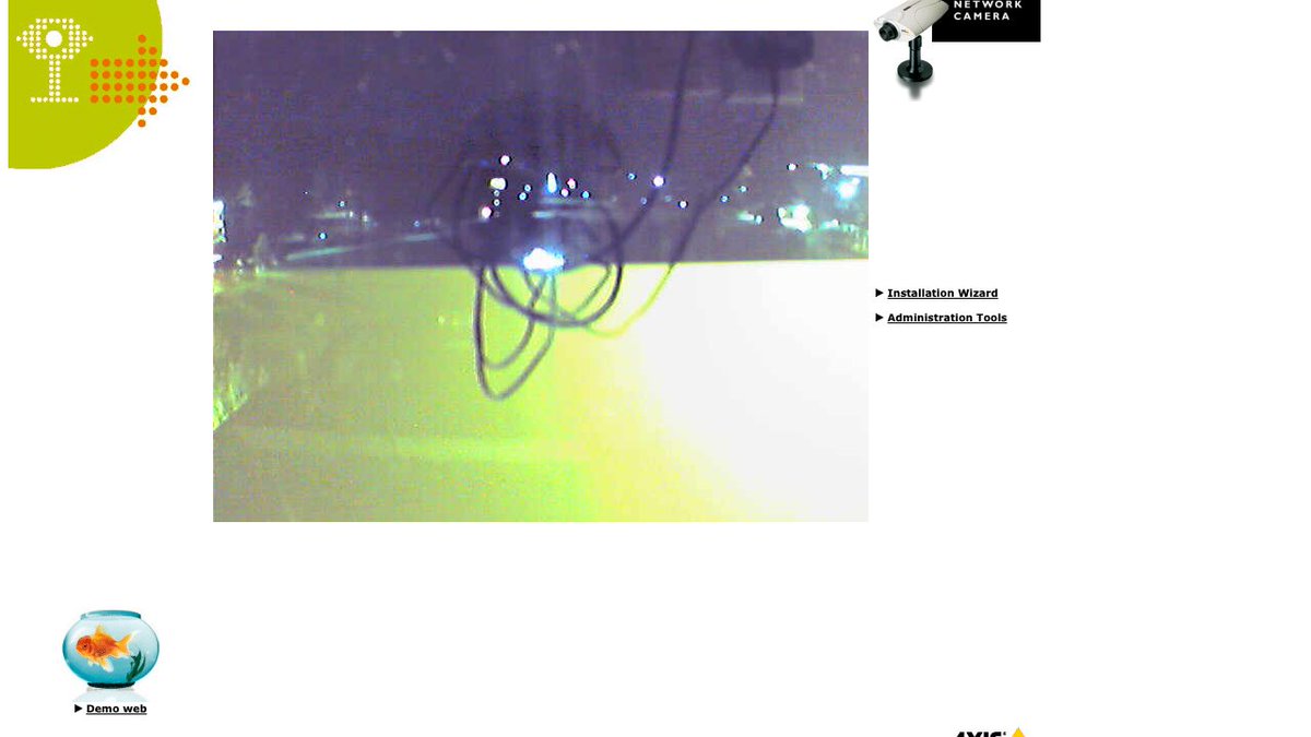 Random_Robbie's tweet photo. A 2002-era AXIS 2100 camera is still streaming a live bird-cage feed to the open web - on a page still labeled "Demo web". http.html:"axis-cgi" -tag:honeypot #shodansafari https://t.co/ZQDYN1Px7J
