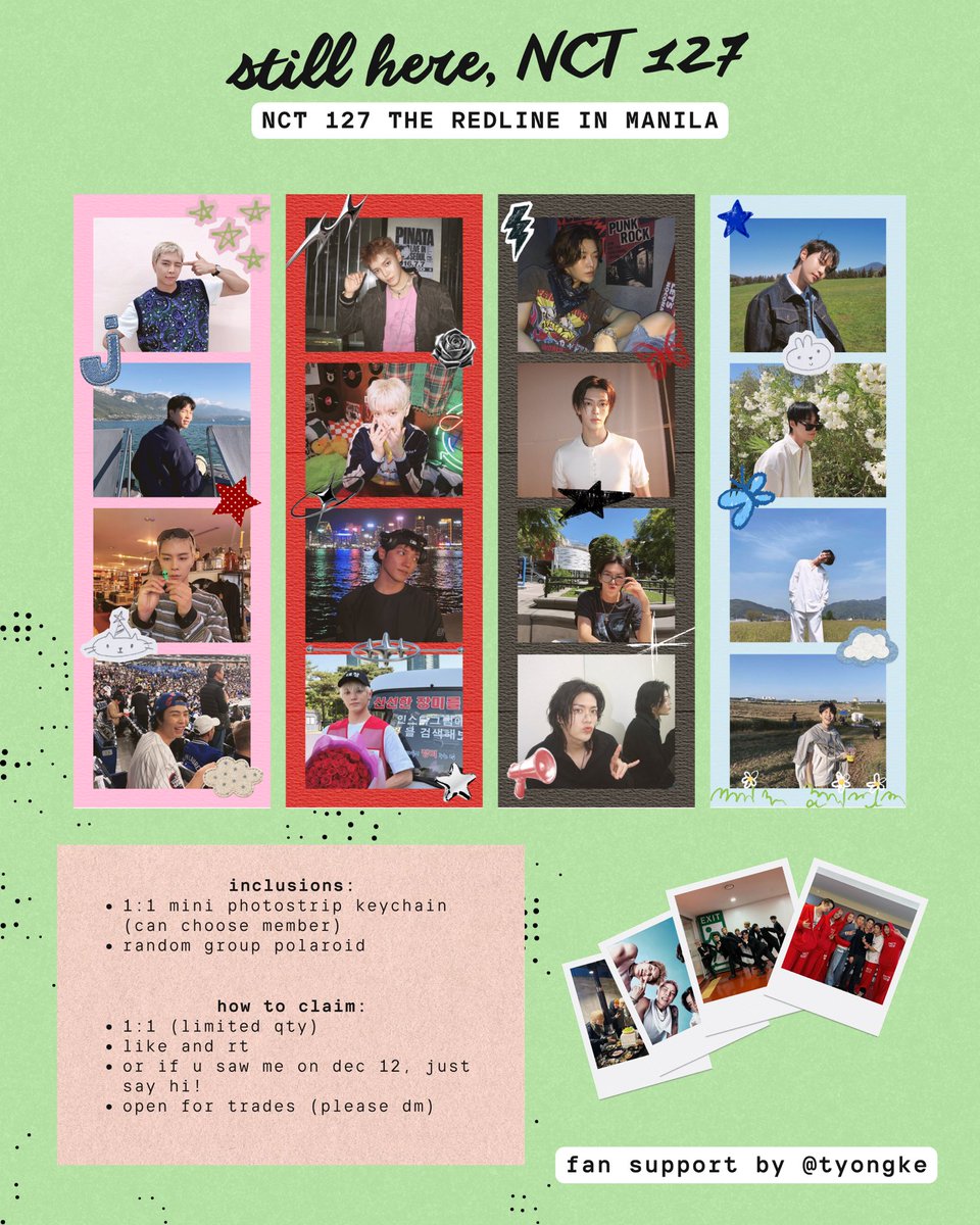 tyongke's tweet photo. NCT 127 THE REDLINE IN MANILA

mini photostrip keychain and random group polaroid

127 fan support by @tyongke

🌟 dec 12, tba
🌟 like/rt and just say hi!
🌟 1:1 
🌟 open for trades

#NCT127inManila2026 #TheRedlineInManila #NCT127 
#NCT127_5TH_NEOCITY_THE_REDLINE https://t.co/QzYanw7ONI