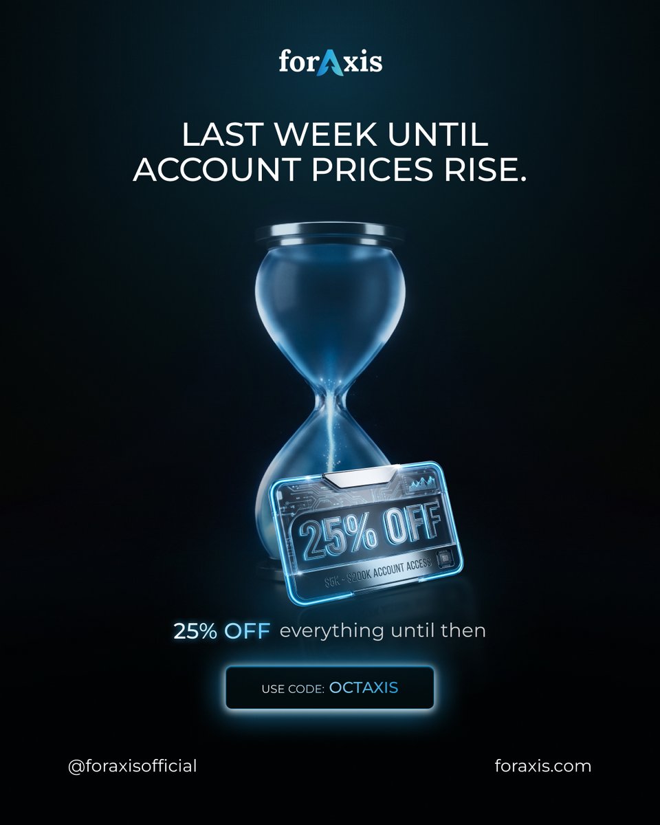 foraxisofficial's tweet photo. Prices are going up next week, but we wanted to make sure you get one last chance to save ⏳   
Enjoy 25% OFF on $5K to $200K evaluation accounts—complete with sub-60s automated payouts and news trading freedom during evaluations.   
🎟️ Code: OCTAXIS   
🌐 Lock it in ➡️ https://t.co/0jFNfiwEIo