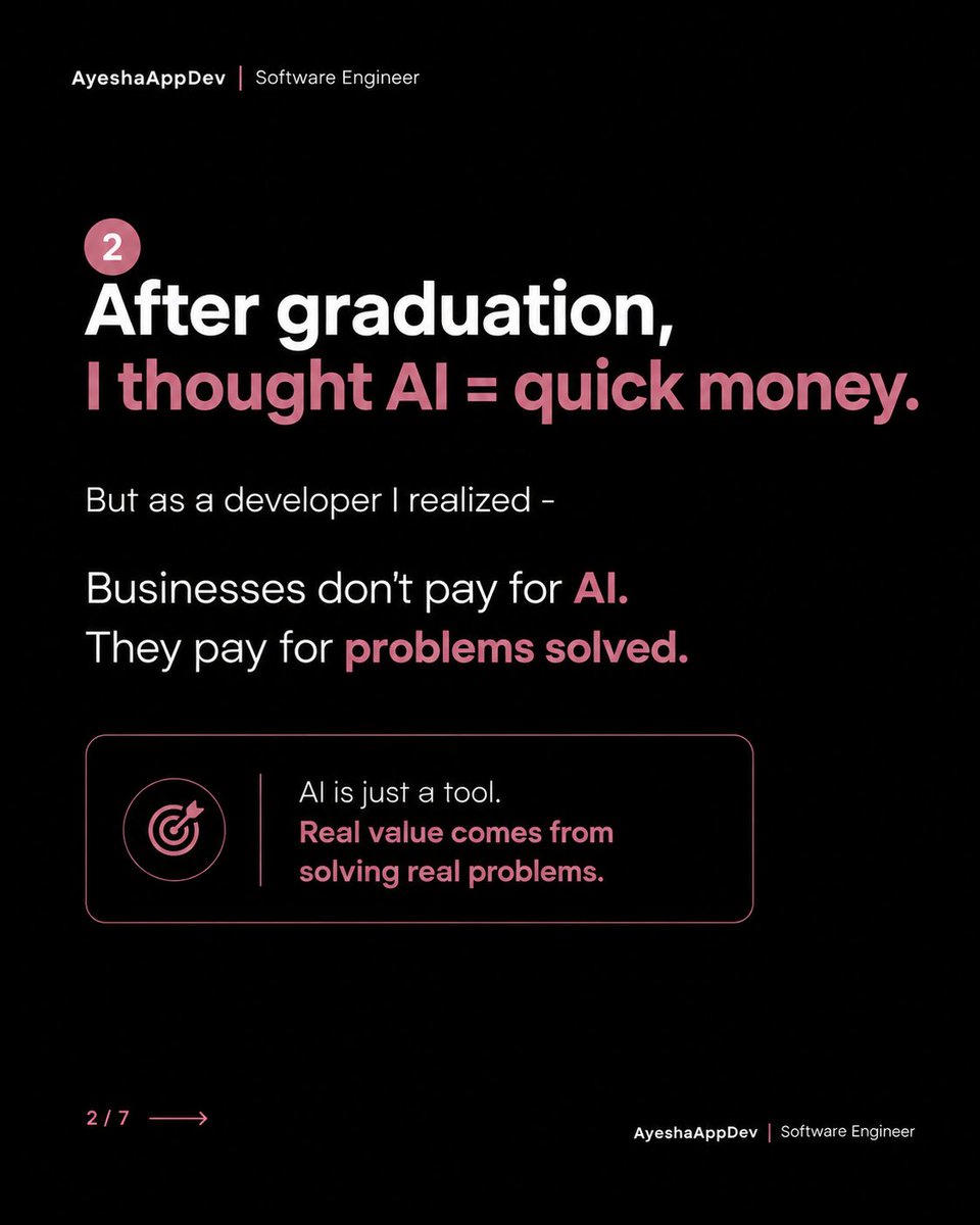 ayeshappdev's tweet photo. I stopped thinking about how to make money with AI and started thinking about what problems AI could solve.

What would you build? https://t.co/5eNDzRtine