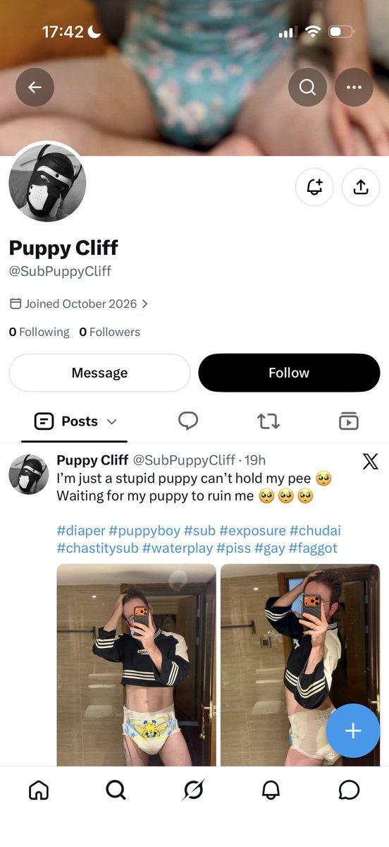 bcg_exposed's tweet photo. Finally my Daddy set up an x account to expose and blackmail me to do whatever he wants! Pup play, diapers, humiliation, exposure (no messing) - Please help ruin me by following - subpuppycliff - and sharing so as many people see as possible! Might delete later…🫪🫥 https://t.co/LFKhkjOP9y