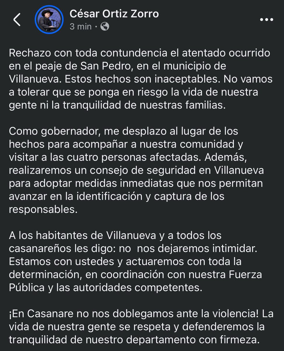 CesarOrtiZorro's tweet photo. Sobre los hechos de violencia registrados en las últimas horas en el sur de Casanare: https://t.co/EGPRZF71cn