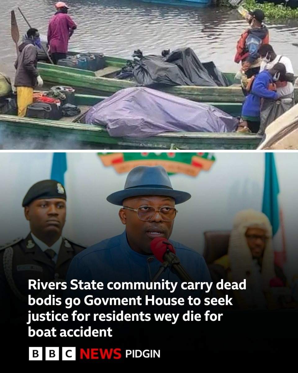 bbcnewspidgin's tweet photo. Di pipo of Kula community for Akuku-Toru Local Govment Area of Rivers State on Thursday 22, carry di five dead bodis wey dem recova from di boat accident wey happun for Robertkiri waterways go Govment House.

Full tori: https://t.co/F2W5w8Km1u https://t.co/qhLOGepUWt