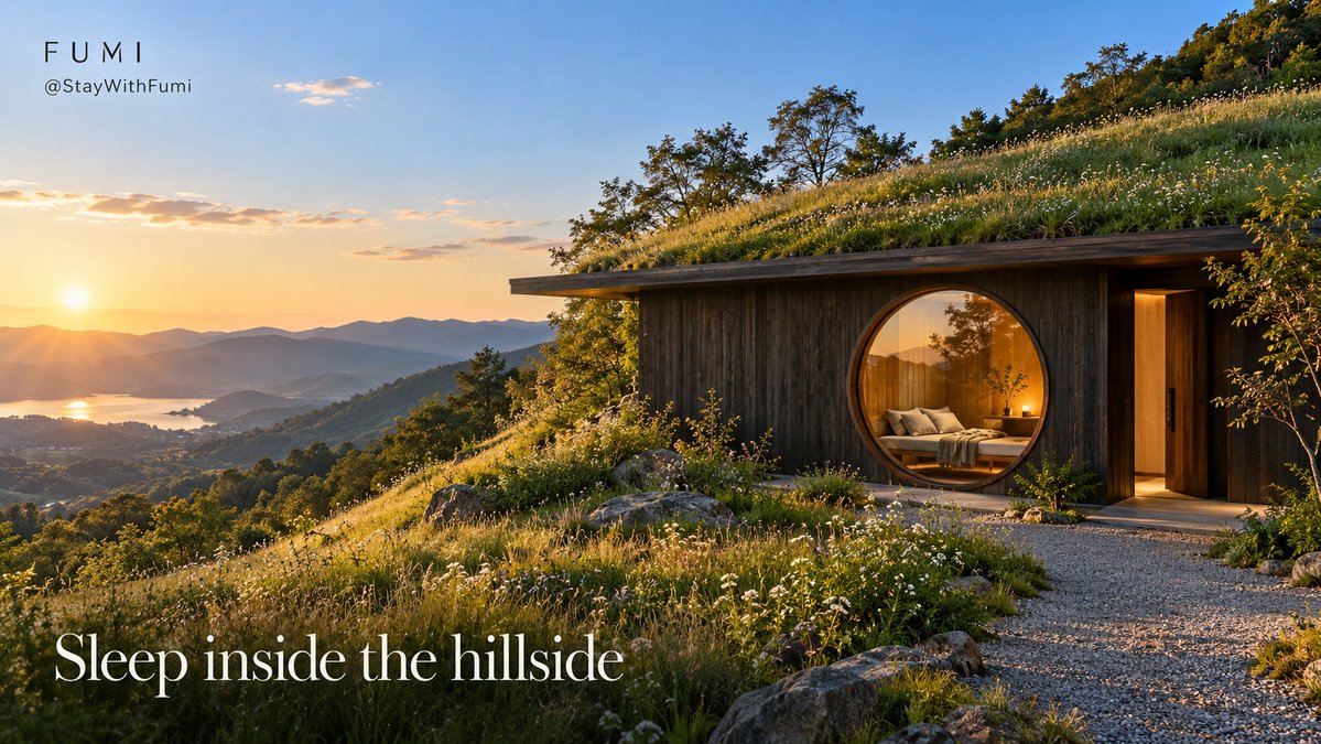 StayWithFumi's tweet photo. 🌱

A building can become part of the landscape that drew you there.

Picture a low guest lodge tucked into a grassy slope, its window catching the evening sky. When dreaming of Japan, make room for a stay whose shape is part of the experience.

#FumiJapan https://t.co/QO5dxOwQH0