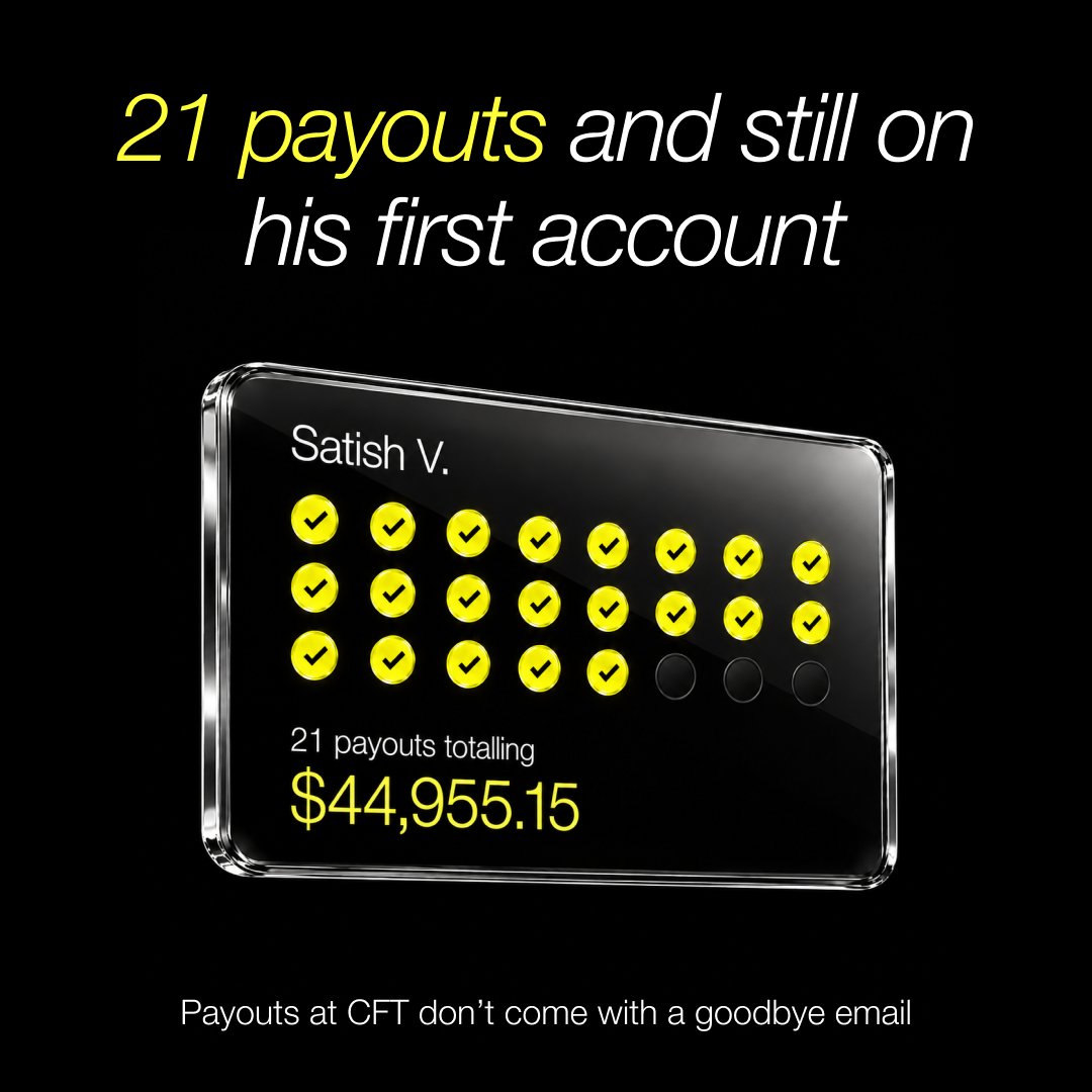 CFTradercom's tweet photo. Satish has been trading on the same account since beginning.

Since then:
→ 21 payouts
→ $44,955 earned

You don't need 20 accounts. 
Just a good strategy and the right firm 😉 https://t.co/3XJB4XtBFb