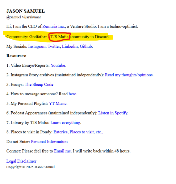 terratacticsglb's tweet photo. To know @the_jasonsamuel  Mentality his Website will speak for itself, Godfather- TJS Mafia, His cult behavior is same as that. @the_jasonsamuel  is good example of what Social media cult following can do to a person ! https://t.co/Hca9IB7byA
