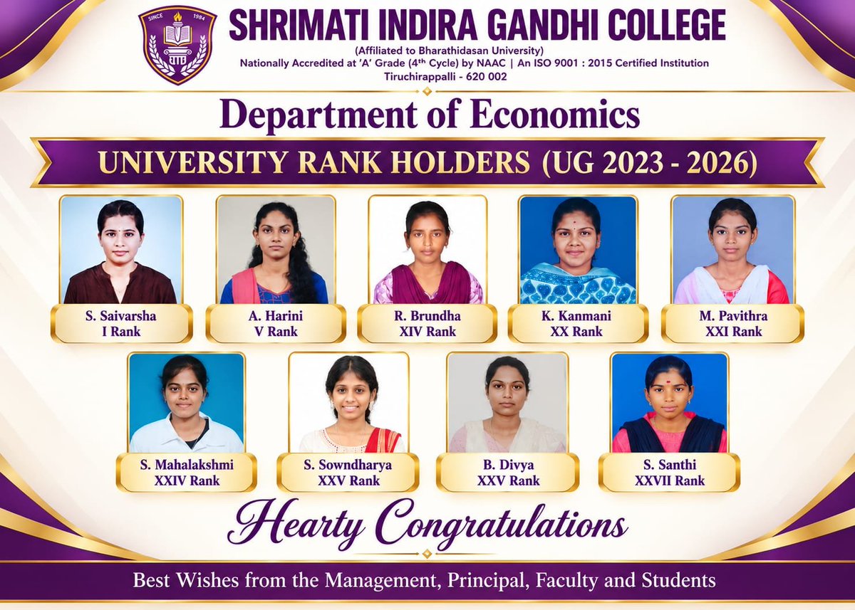 ShrimatiInfo's tweet photo. #SIGC #igcollege #sigctrichy #Economics #Rankholders2026 https://t.co/Rmr6ImNhuc