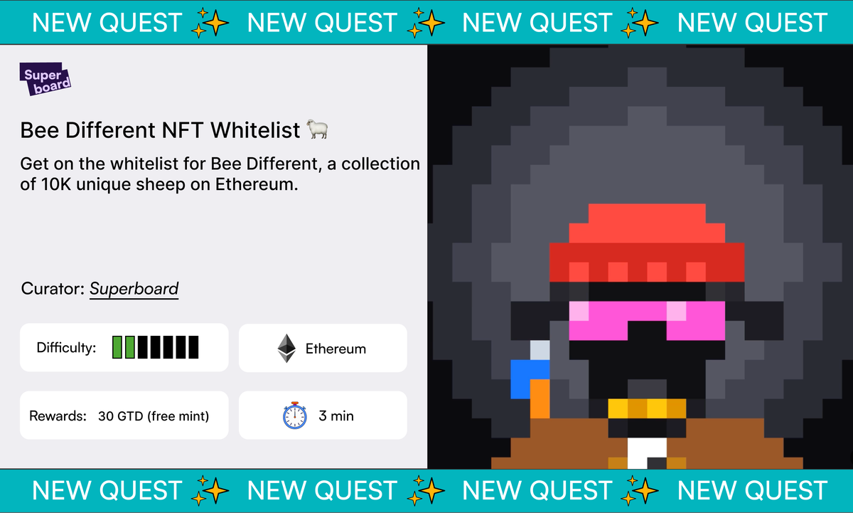 Superboard_'s tweet photo. Bee Different NFT Whitelist is LIVE 🐑

10K unique sheep from @beeedifferent, coming to Ethereum.

→ Follow Bee Different on X
→ Engage with the post
→ Enter for 1 of 30 GTD free mints

Beee → https://t.co/UOXUT90S1I https://t.co/JkvCAtVLnc