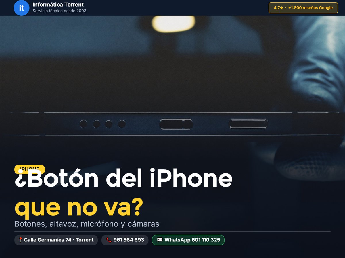 InformaticaTorr's tweet photo. ¿El botón de encendido o de volumen del iPhone no responde? Quita la funda y prueba AssistiveTouch mientras tanto. Lo reparamos en Torrent.
📲 WhatsApp 601 110 325 #iPhone #Torrent https://t.co/YbeTyRy4yK