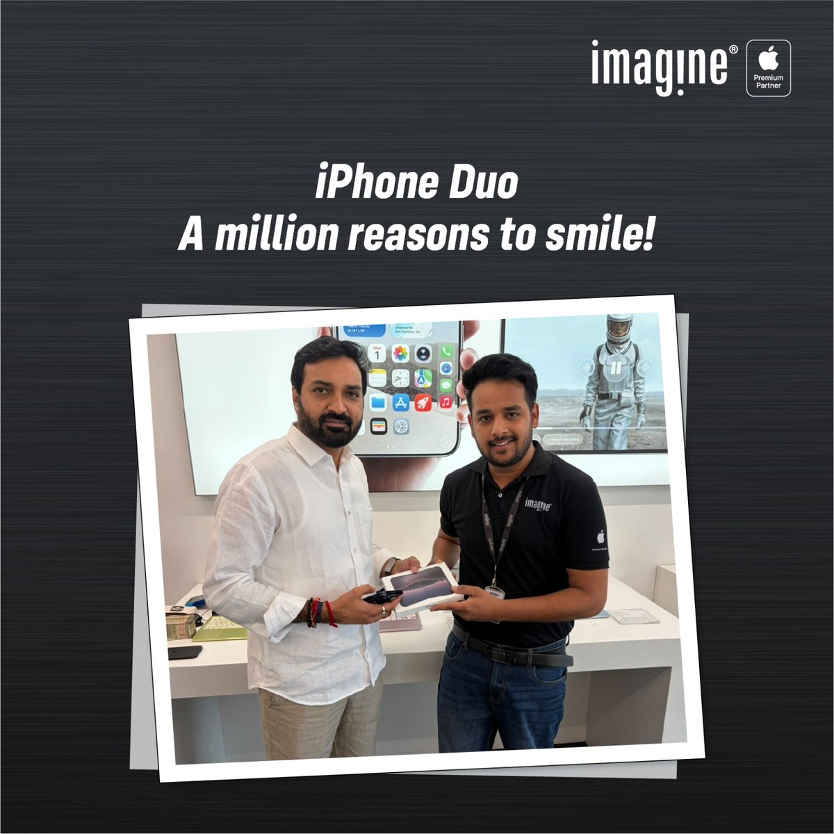 ImagineApplePR's tweet photo. New iPhone. New excitement. Happy smiles! 📱✨

Celebrating happy customers and unforgettable moments at the iPhone Duo Launch at imagine! 🎉

Here's to new beginnings, exciting upgrades, and the joy of bringing home your favourite iPhone.

Thank you for being part of the celebration! ❤️

#Tresor #Imagine #iPhoneDuoLaunch #HappyCustomers #iPhoneLaunch #AppleExperience #NewiPhone #CustomerHappiness