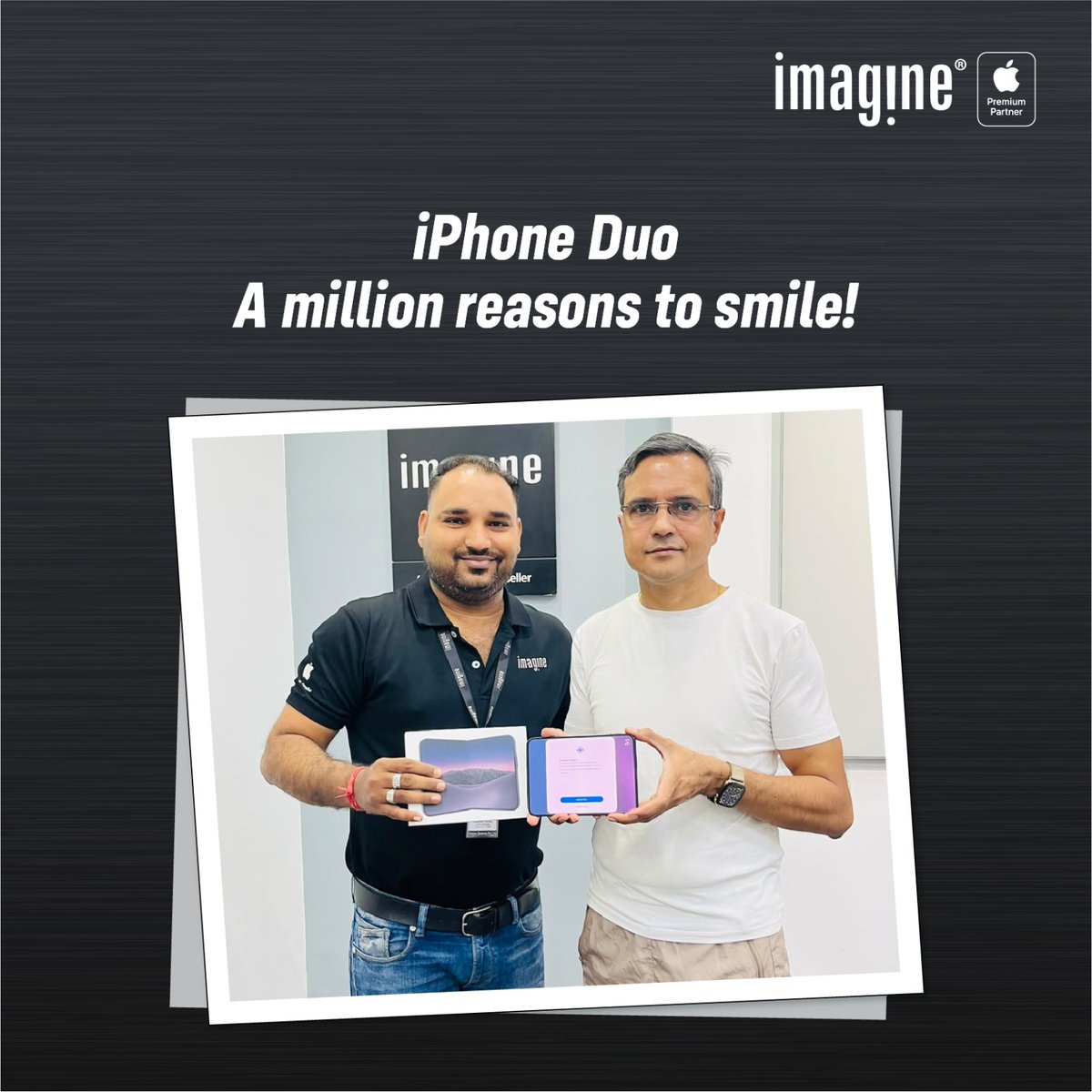 ImagineApplePR's tweet photo. New iPhone. New excitement. Happy smiles! 📱✨

Celebrating happy customers and unforgettable moments at the iPhone Duo Launch at imagine! 🎉

Here's to new beginnings, exciting upgrades, and the joy of bringing home your favourite iPhone.

Thank you for being part of the celebration! ❤️

#Tresor #Imagine #iPhoneDuoLaunch #HappyCustomers #iPhoneLaunch #AppleExperience #NewiPhone #CustomerHappiness