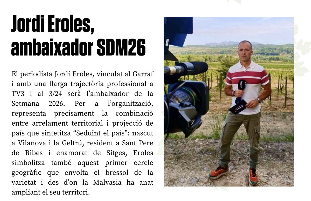 rtroyano's tweet photo. Arriba la 12a Setmana de la Malvasia de Sitges amb un ambaixador de luxe: el periodista @JordiEroles. Una edició de consolidació de la varietat, que ja suma 100 ha plantades a Catalunya i 35 cellers elaboradors. Del Garraf al món.  La Malvasia ja va "Seduint el país" #vicatalà https://t.co/UwnKm9jZaP