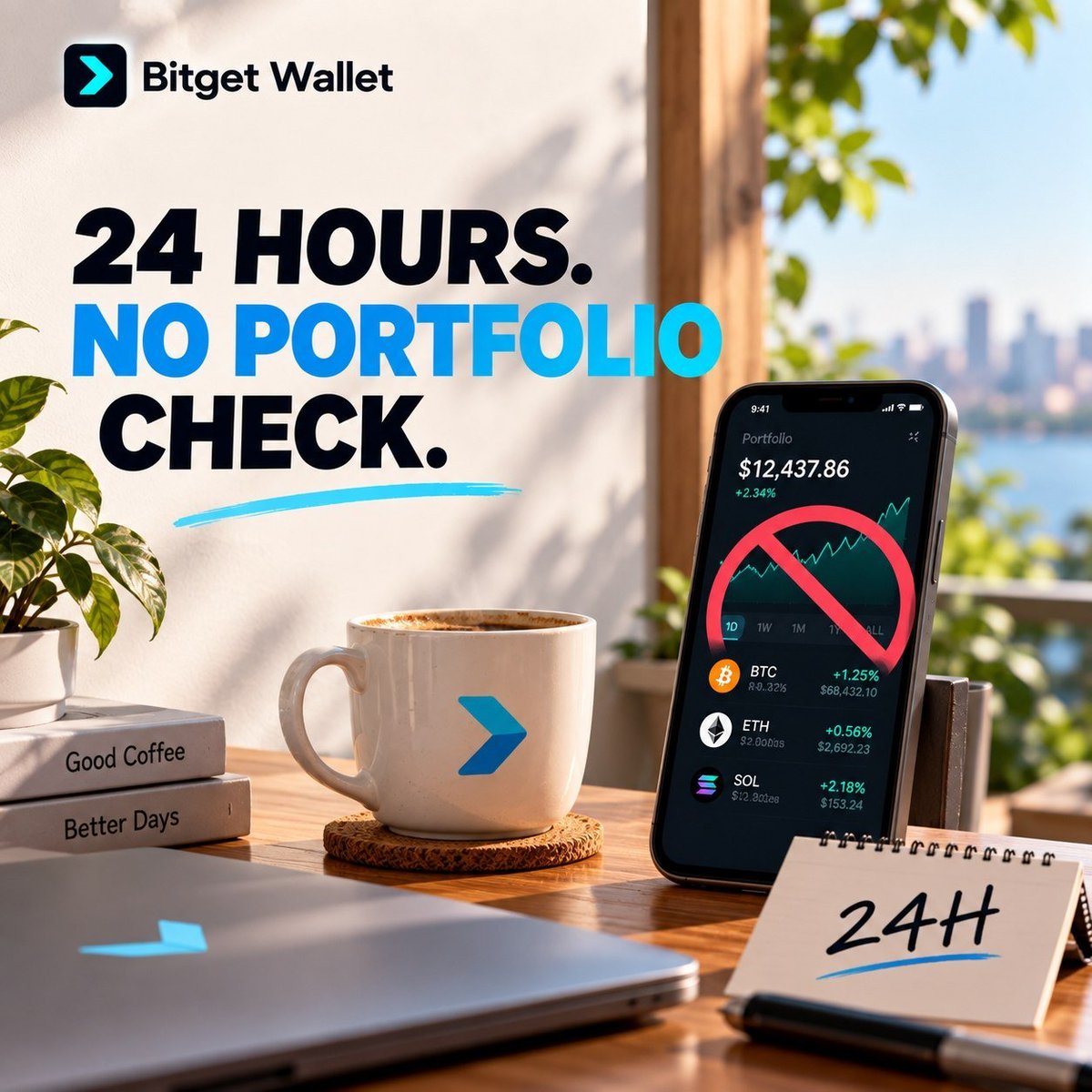 BitgetWalletSA's tweet photo. Weekend challenge: Can you go 24 hours without checking your portfolio? 👀

No peeking. No “just one quick look.” 

Who’s in? 🫡 https://t.co/jyp7BIO60x