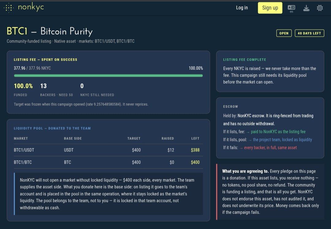 Bitcoin_Purity's tweet photo. Thank you to the entire Bitcoin Purity community, and a direct thank you to the Bitcoin Foundation We raised 100% of our funding goal for listing on @nonkyc_exchange 
@ChrisNonKyc 

@BTCP_Foundation https://t.co/tXqpaOYtM0