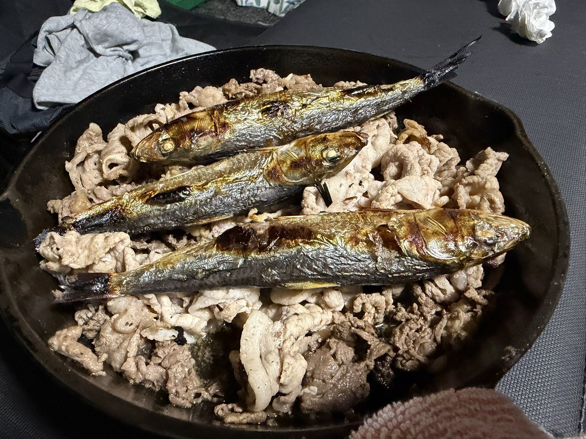 nikuoj's tweet photo. 肉食560日目　夜
バター19g、牛こま175g、牛バラ80g、豚こま260g、イワシ160g https://t.co/AYacluJTio