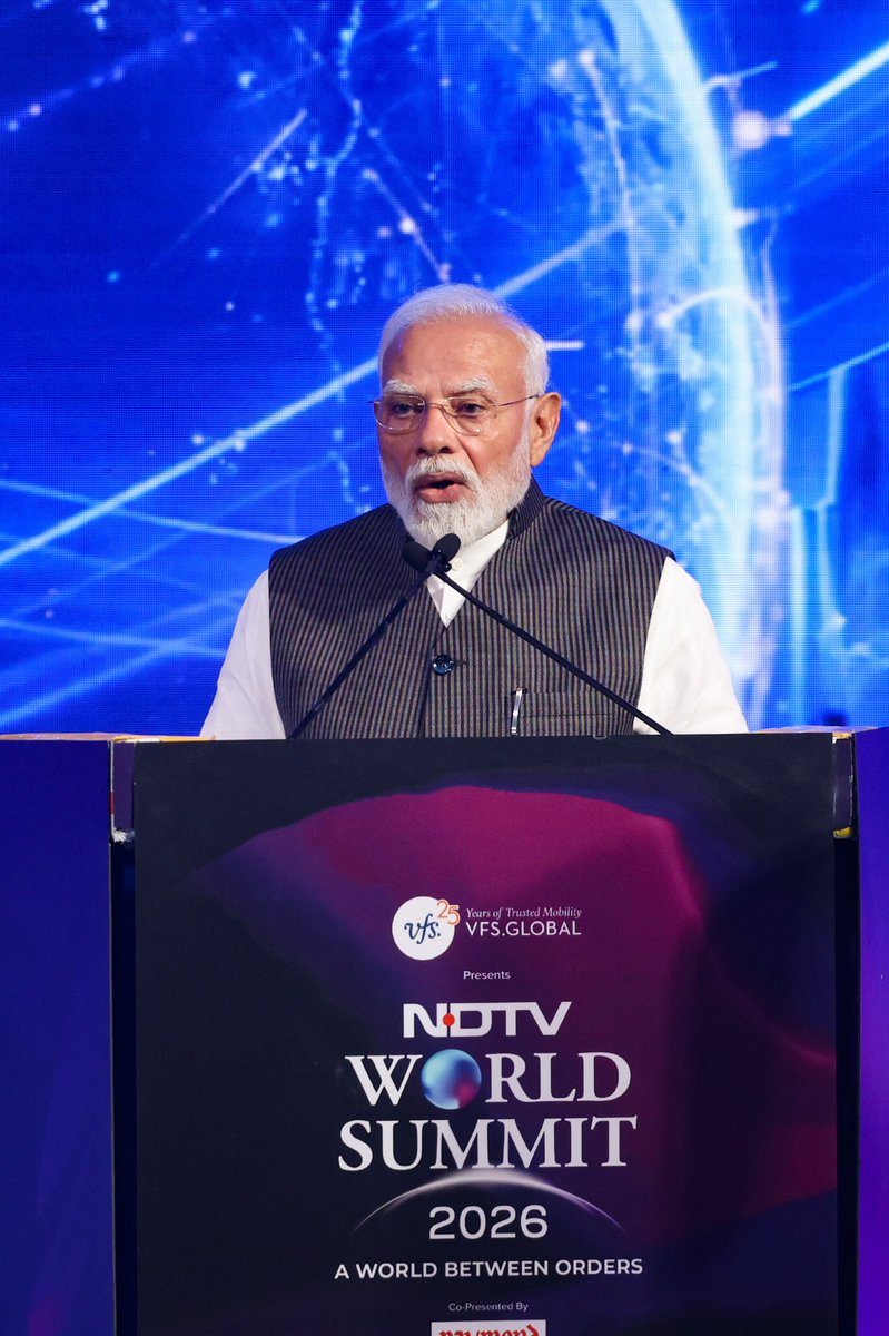 rahulkanwal's tweet photo. A privilege to welcome PM @narendramodi to the #NDTVWorldSummit for the third consecutive year.

In a world between orders, India must move from strategic autonomy to strategic influence. Young India’s aspirations must be matched by opportunity. And as AI reshapes our world, journalism must stand for truth, trust and clarity.

Sharing my opening address on the ideas shaping this year’s summit, as we welcomed the Prime Minister to deliver his keynote.

https://t.co/NLGq3ozaqo