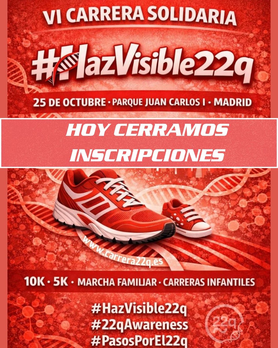 EventsThinkerSL's tweet photo. ÚLTIMA OPORTUNIDAD!
Hoy a las 23:59 cerramos inscripciones!
#HAZVISIBLE22Q! 💙

📅 25 de octubre
📍 Parque Juan Carlos I · Madrid
🏃 5K · 10K · Marcha Familiar · Carreras infantiles
Una mañana para correr, disfrutar y dar pasos por el 22q. 💙
+INFO: https://t.co/EfzNAQJVuH https://t.co/jYrWN9UaPY