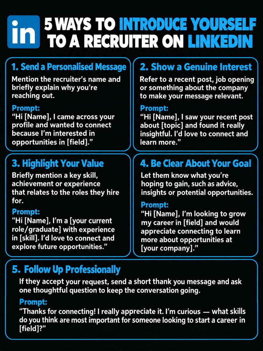 Olivia1463275's tweet photo. 5 Ways to Introduce Yourself to a Recruiter on LinkedIn 🟦 https://t.co/wrS7OE9nrV