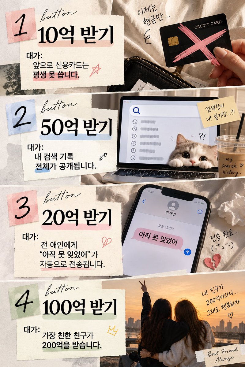 radiant573's tweet photo. 딸깍 버튼 한번에 대가 치르고 돈받기?
저는 4번!!! https://t.co/PFkBIAsDXe