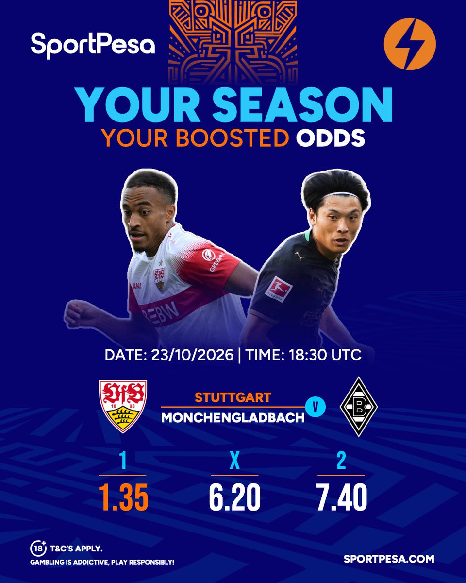 SportPesa_com's tweet photo. Friday night, German style ๐ฉ๐ชโก
Stuttgart to beat Mรถnchengladbach is BOOSTED to 1.35. Kick-off 18:30 UTC. Upgrade your slip ๐ https://t.co/eHvY5qunDz
Register: https://t.co/165FtrV7q5
#SportPesa #MakeItCount https://t.co/nfc6v6OY3g