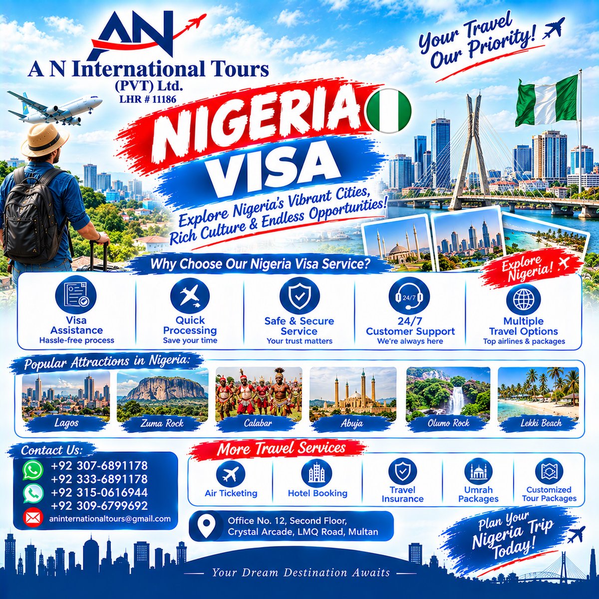 DkLucia's tweet photo. Nigeria Visa assistance made easy with A N International Tours. Get support for visas, flights, hotels, travel insurance, Umrah packages and customized tours across Nigeria. https://t.co/8VjxzvbaIy