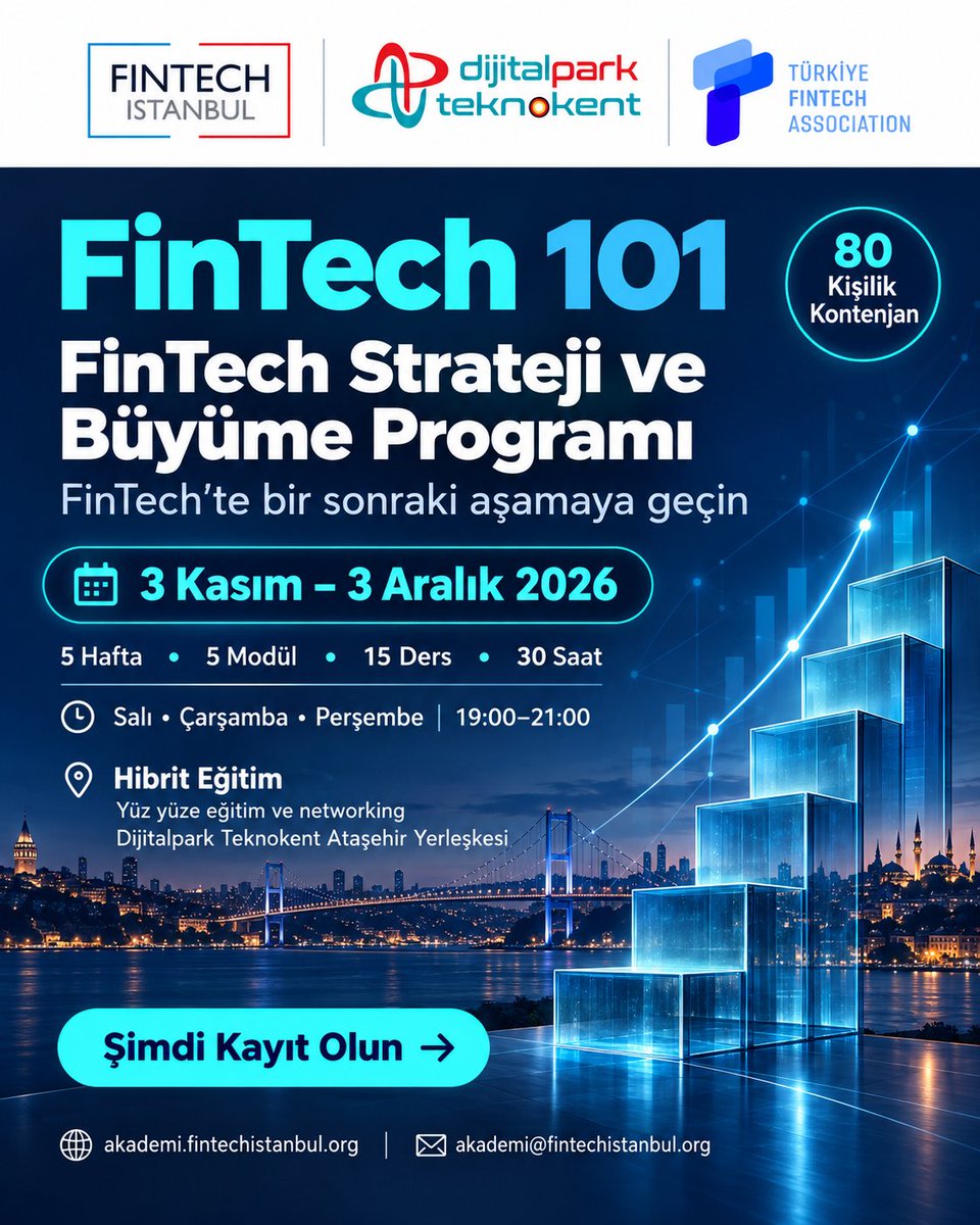 FinTechIstanbul's tweet photo. Fintech 101 | Fintech Strateji ve Büyüme Programı Başlıyor!

•5 hafta •5 modül •15 ders •30 saat
➡️  https://t.co/qHBwFohz9S https://t.co/WXnv687AFc