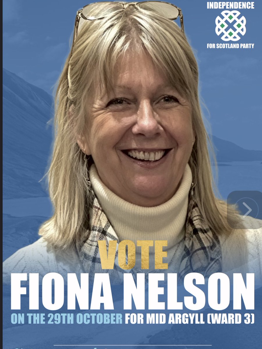IndyScotParty's tweet photo. @IndyScotParty  has @Fionanel  standing in the Argyll. & Bute by election which is only 6 days away 
Thursday 29th October 
Polls open at 7 am and close at 10 pm 
If you have a postal vote and haven’t posted it , you can take it to your local polling station , every vote counts 

Your council and elected representatives  are responsible for a lot to do with your community and you need people that will speak up for the good of the people and Fiona will certainly do that  ! 

Local elections use single transferable voting  ( STV) 
Please give every candidate a number in order of preference 
Here is all you need to know 

 https://t.co/kUEvTjwdyk