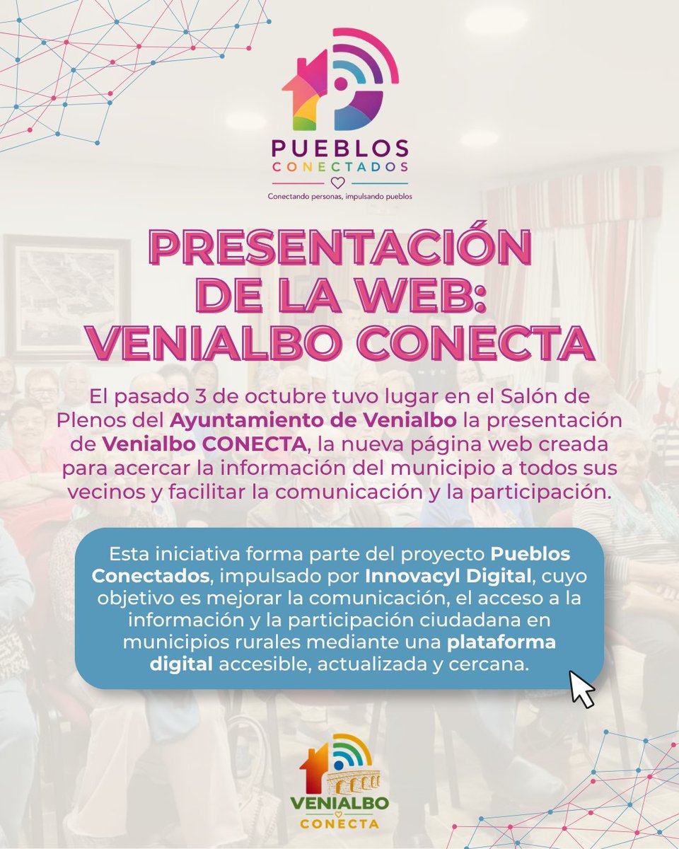 cyldigital's tweet photo. El pasado 3 de octubre, el Salón de Plenos del Ayuntamiento de Venialbo acogió la presentación de Venialbo CONECTA, una nueva página web que nace para acercar la información municipal a todos los vecinos y vecinas. 

👉 https://t.co/sp5YOuDnBN

#PueblosConectados #VenialboConecta https://t.co/BfOpaMo54G