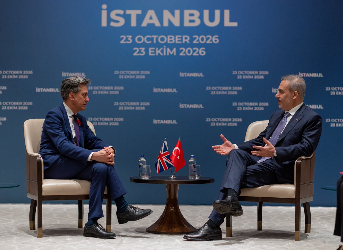 MFATurkiye's tweet photo. Minister of Foreign Affairs @HakanFidan met with Ed Miliband, Secretary of State for Foreign, Commonwealth and Development Affairs of the United Kingdom, in İstanbul. https://t.co/UtwuBztF1y