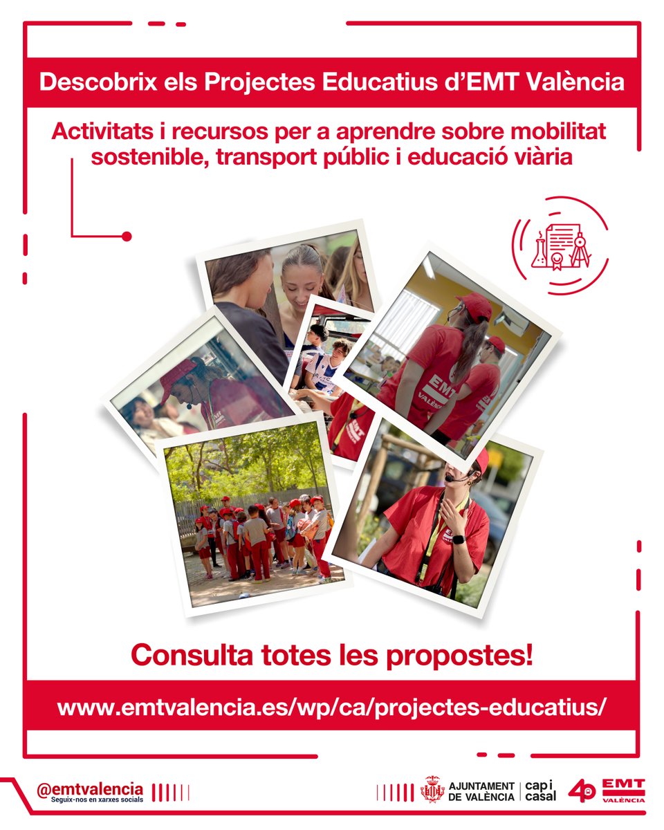 emtvalencia's tweet photo. 📚🚌 Els nostres projectes educatius continuen acostant la mobilitat sostenible, el transport públic i l’educació viària als centres escolars d’una manera pràctica i participativa.
👉 Consulta les propostes en https://t.co/YcRWA5rsWC https://t.co/294cC0FSzr