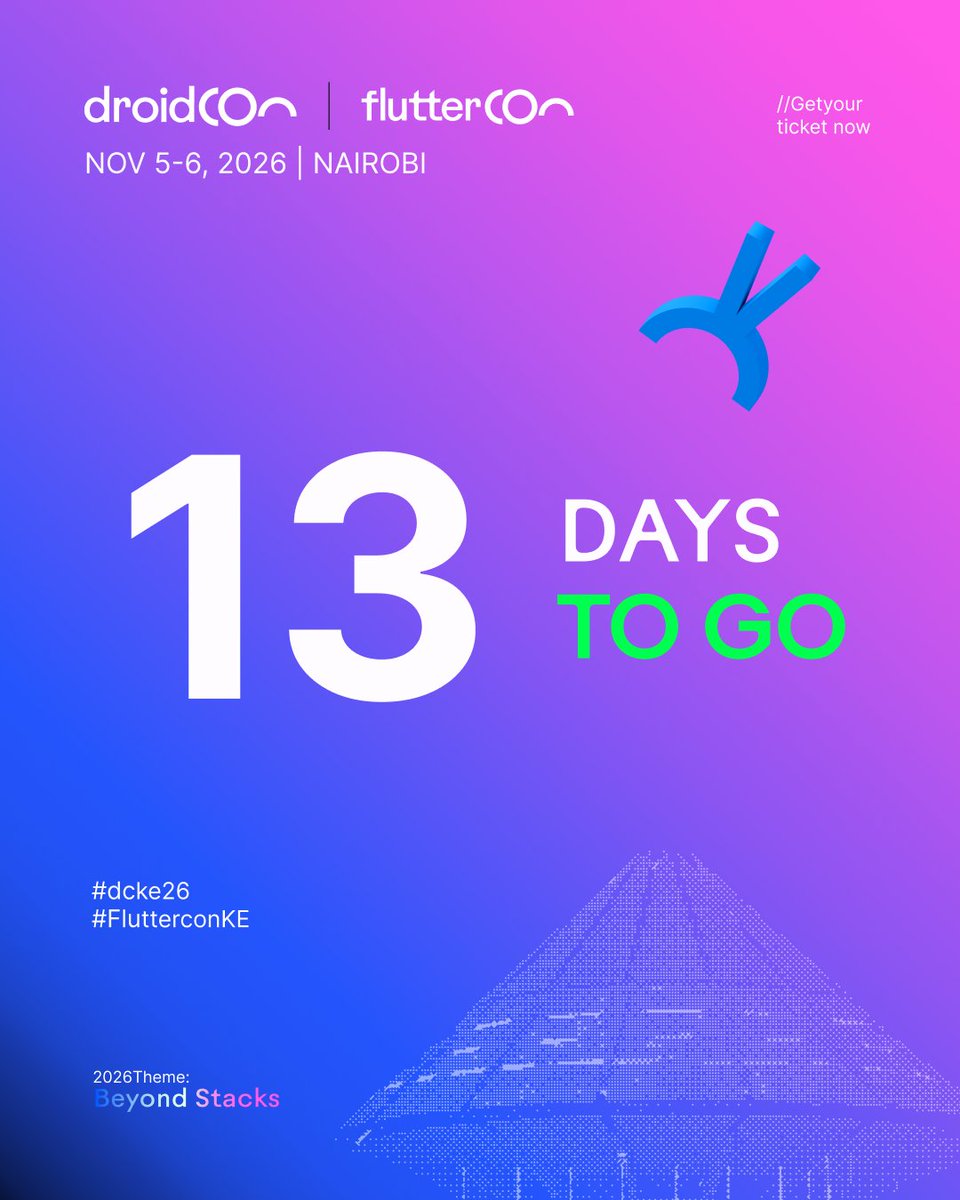 FlutterconKE's tweet photo. T-13 days until #dcke26 & #flutterconke26! ๐๐ฑ
Two conferences. One ticket. Hundreds of mobile builders under one roof in Nairobi.
Final passes are moving fast ๐
๐๏ธ https://t.co/gE4GhAZuHl
#BeyondStacks https://t.co/2EUhcXJ6oW
