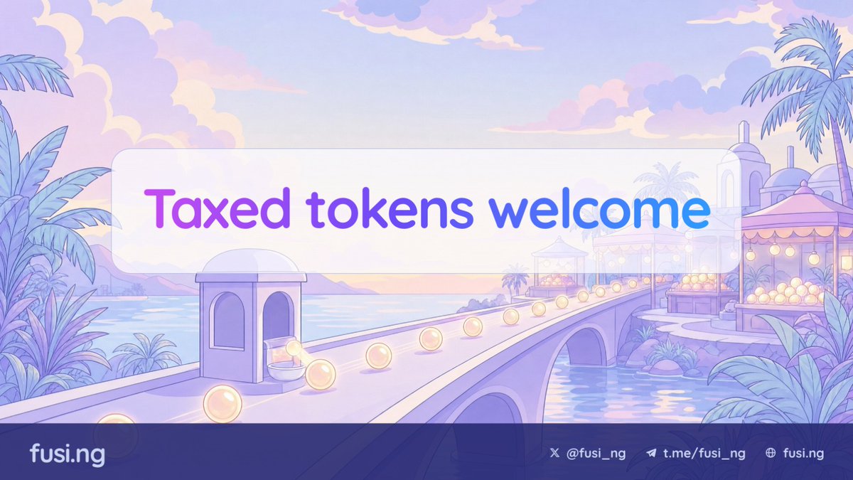 fusi_ng's tweet photo. Ever wondered why most launchpads avoid tokens with transfer taxes?

Fusing can use taxed ERC-20s as quote assets too.

Before a launch, the quote asset's tax is measured and the creator explicitly approves using it. From there, the router works with the amount that actually arrives rather than assuming every transfer is 1:1, so taxed tokens can still be used as the other side of a Fusing market.

The tax still applies on every relevant leg of the trade, but it doesn't prevent the asset from being used as a quote.

More assets, more possible markets: https://t.co/F1k0SCFtqM