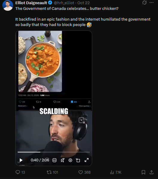 InGordWeTrust's tweet photo. @stkittsguy007 @hrh_elliot He's not listening. He's a ring wing nut bar that wants you to get angry over everything, even Butter Chicken. 

That's how empty their soul is. https://t.co/ubIsBO832V