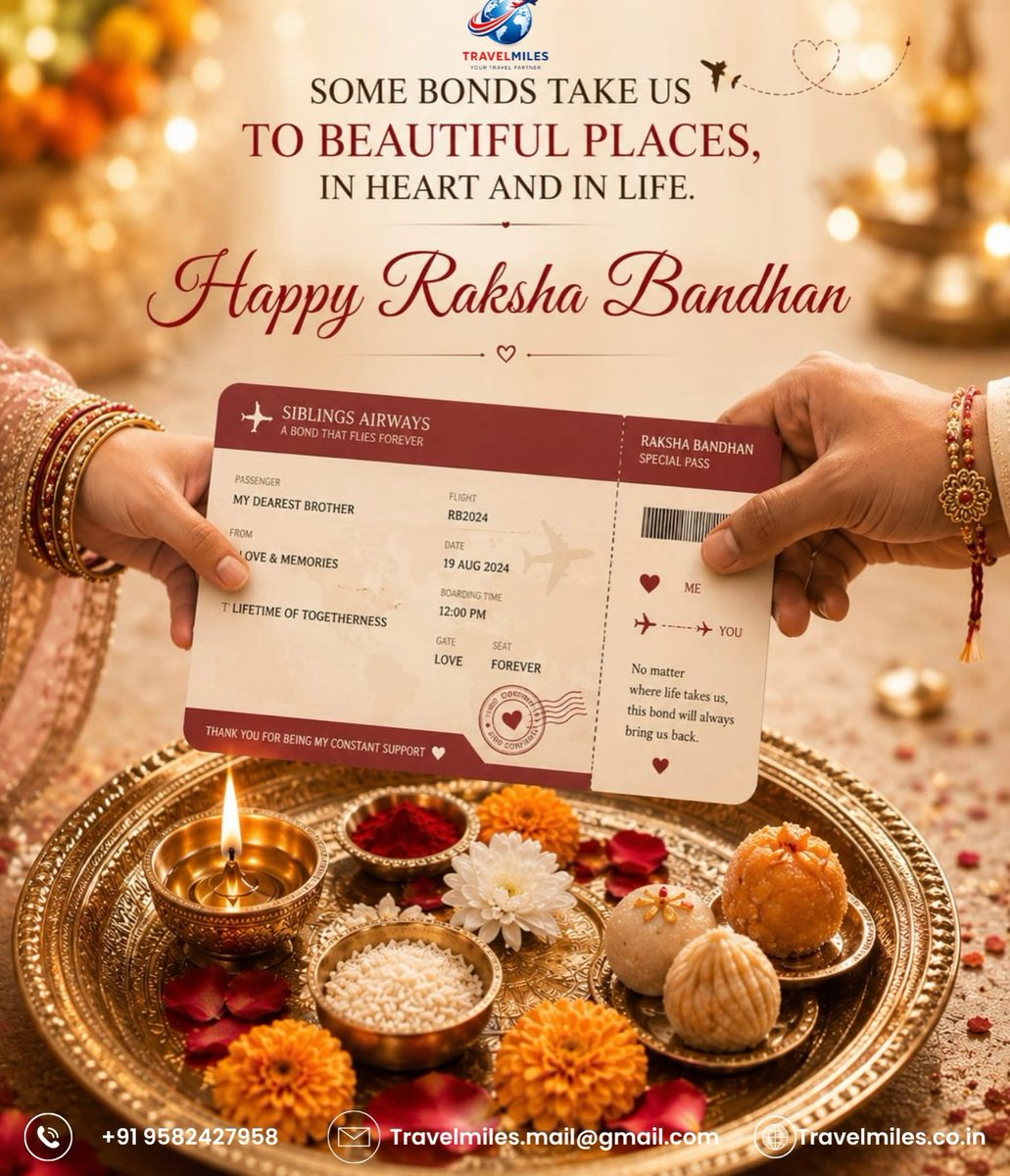 by_alexandr's tweet photo. Happy Raksha Bandhan! Celebrate love, laughter, and togetherness with unforgettable travel memories. Gift your loved ones a dream holiday with TravelMiles. Enquiries, quotations, and bookings: +91 95824 27958 https://t.co/dAdJe0ZEB2