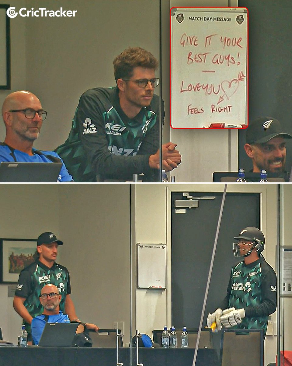 Cricketracker's tweet photo. A whiteboard, a heartfelt message, and a team that puts togetherness first.

That’s the Kiwi way. 🇳🇿🤝

📸: Sony LIV https://t.co/7ayjcyWJew