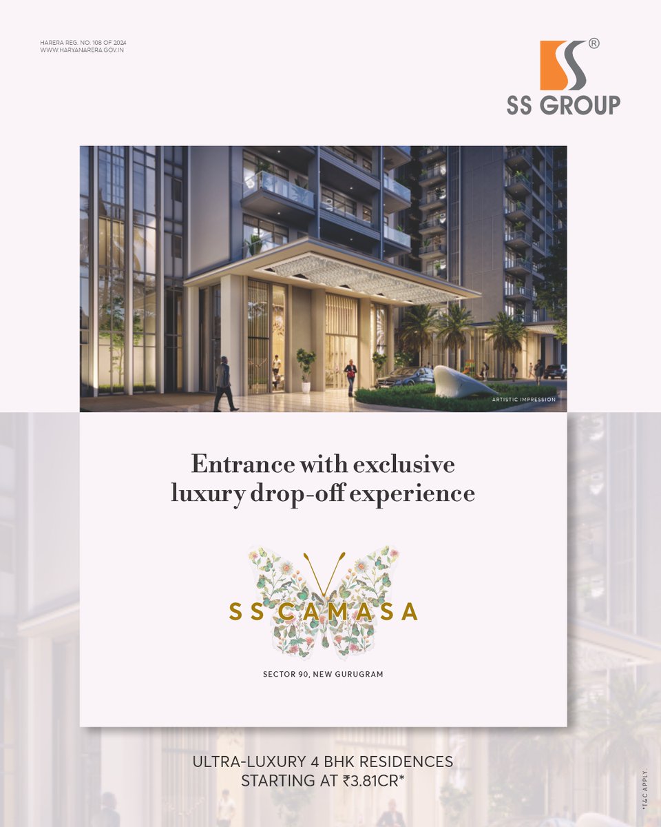 ssgroup_in's tweet photo. Make an entrance. Make it extraordinary.
An elevated arrival experience is taking shape at SS Camasa.
Visit us: https://t.co/zQKWnpj3qb
#SSGroup #SSCamasa #LuxuryResidences #NewGurugram #ComingSoon https://t.co/PyHAEXPbwm