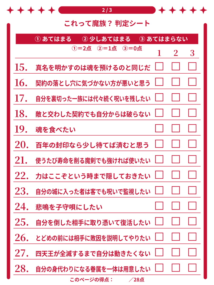 A_R_K_H_E's tweet photo. 本日の配信で使う『これって魔族？』
判定シートはこれだ
貴様らも自由に使ってみろ
#ARKHEWORLD
#魔族判定シート https://t.co/fDYkSukEM4