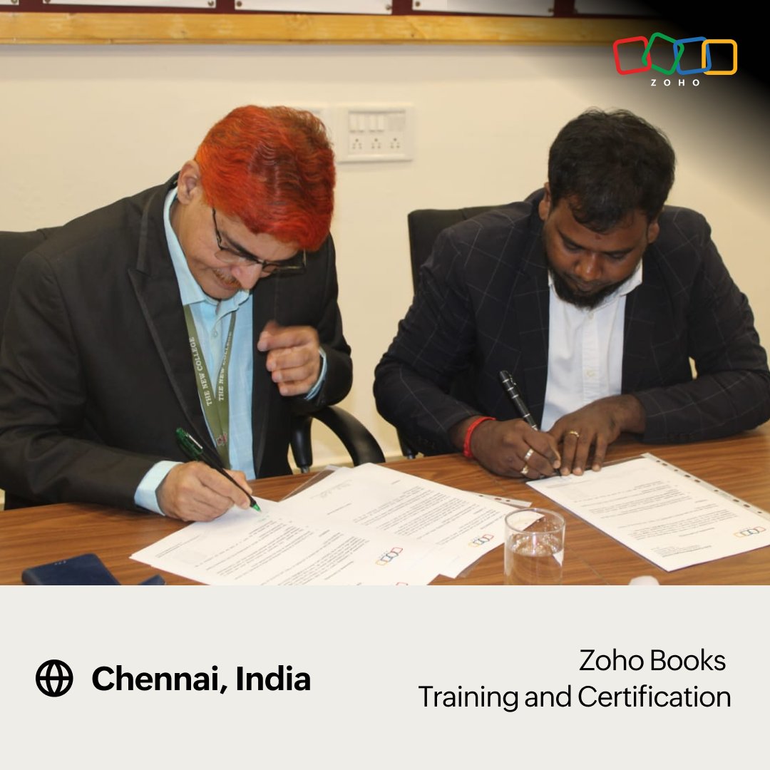 ZohoBooks's tweet photo. Exciting news! We have officially partnered with The New College, Chennai as of August and signed an MoU to facilitiate our industry-led training programs on Zoho Books for their students.

Many thanks to Principal Dr. M. Asrar Sheriff, Research Dean Dr. Thothadri Sethuraman, members of the management, the faculty, and most importanly, the students of The New College, Chennai for their part in furthering this initiative and for establishing a Zoho Centre of Excellence on campus.

We look forward to working with The New College and supporting the career goals of their students through relevant and current skill development initiatives!

#ZohoBooks #MoU #CollegePartnerships #CapabilityDevelopment
