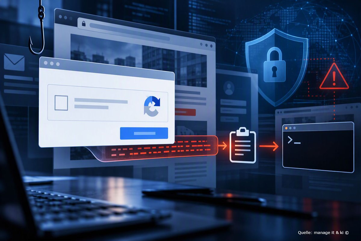 AlbertoAbsmeier's tweet photo. Gefälschte CAPTCHAs sehen vertraut aus – und genau das macht sie gefährlich. In Verbindung mit ClickFix-Techniken bringen sie Nutzer dazu, schädliche Befehle selbst auszuführen. Technische Kontrollen, Awareness und klare Meldewege enger zusammendenken.

https://t.co/1L7uT6t6B9 https://t.co/IiM5AnMtSr