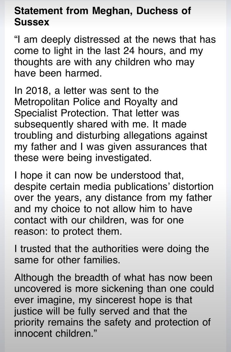 Foxybrowning's tweet photo. @chrisshipitv Shippy, here the full statement from the Duchess of Sussex. https://t.co/rc5ygCnms5