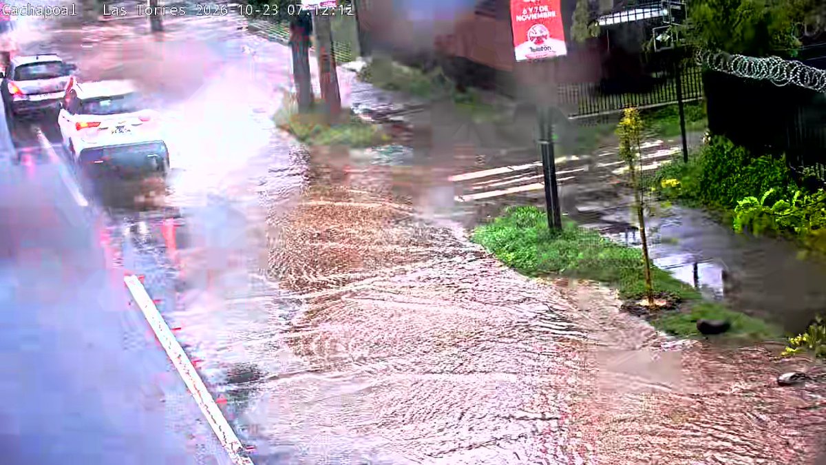 TTIOhiggins's tweet photo. Atención (07:13 hrs.), A esta hora Av. Cachapoal  parcialmente inundado. Circule con precaución. #Rancagua https://t.co/2ME8bbkjxd